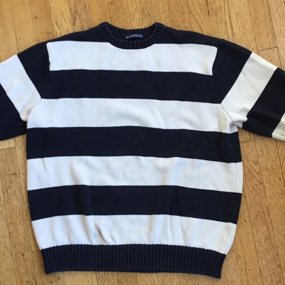 Brandy Melville Navy and Cream striped crewneck sweater